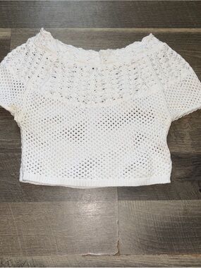 Anthropology White Crochet Meadow Babydoll Top Size S